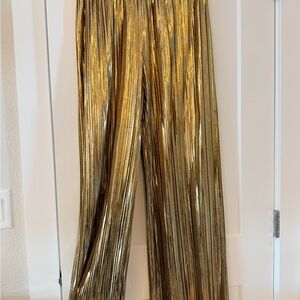 Metallic Gold Pleated Wide-Leg Pants